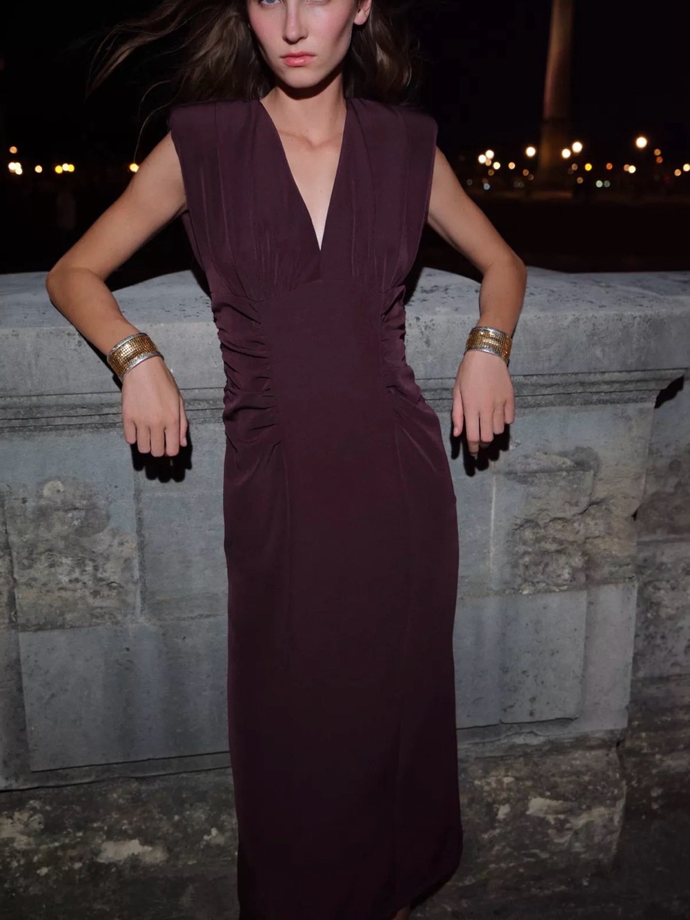 Zara Sleeveless V-Neck Burgundy Women’s Dress